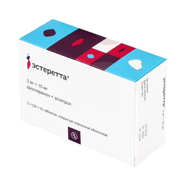 Фотография товара Эстеретта таблетки п/о плен. 3мг+15мг 28шт