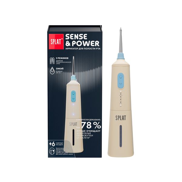 Фотография товара Ирригатор портативный электрический со сменной насадкой Н300 с зарядным устройством синий Sense&Power Splat/Сплат