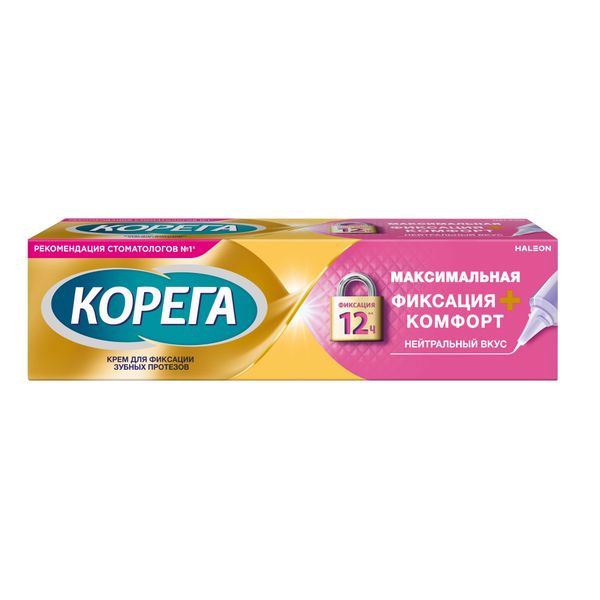 Фотография товара Крем для фиксации зубных протезов максимальная фиксация+комфорт нейтральный вкус Corega/Корега 40г