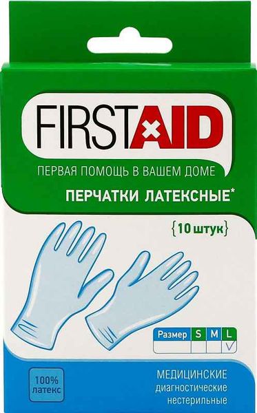 Фотография товара Перчатки смотровые нестерильные опудренные First Aid/Ферстэйд 10шт р.M