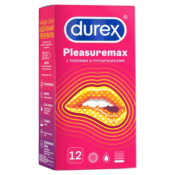 Фотография товара Презервативы с ребрами и пупырышками Pleasuremax Durex/Дюрекс 12шт