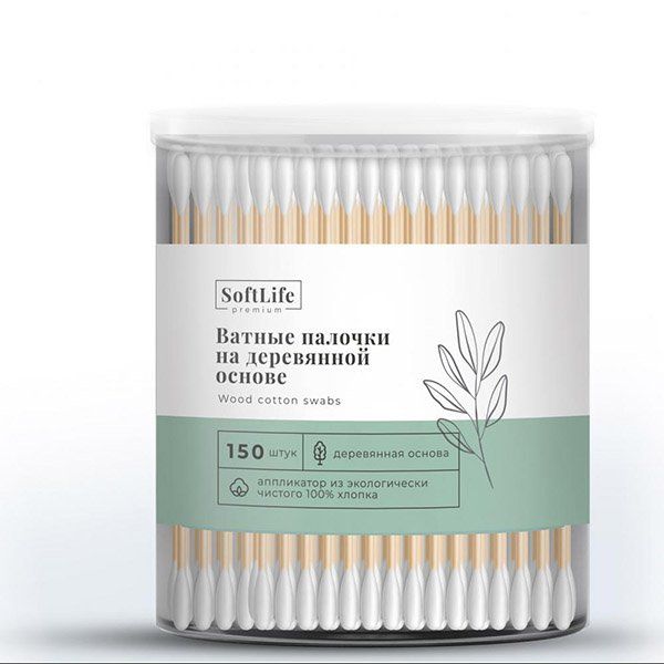 Фотография товара Палочки ватные на деревянной основе SoftLife/СофтЛайф Премиум №150
